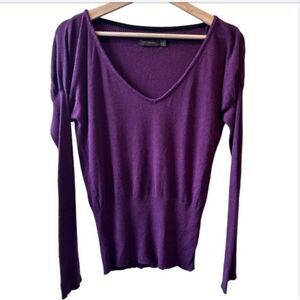 Vintage Limited Purple V-Neck Lightweight Sweater Size Medium colorblock chic
